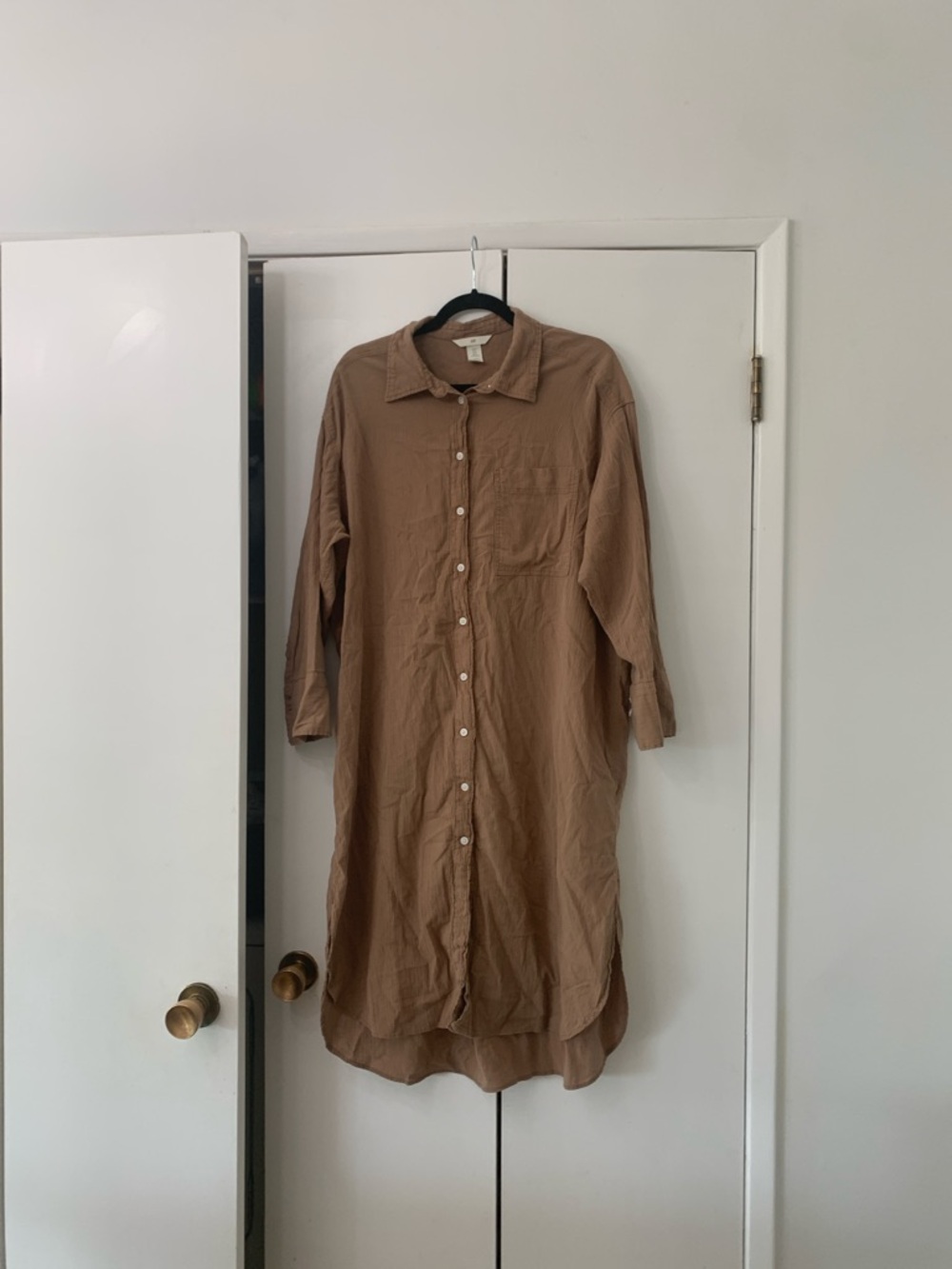 H&M Tan Button-Front Midi Shirt Dress